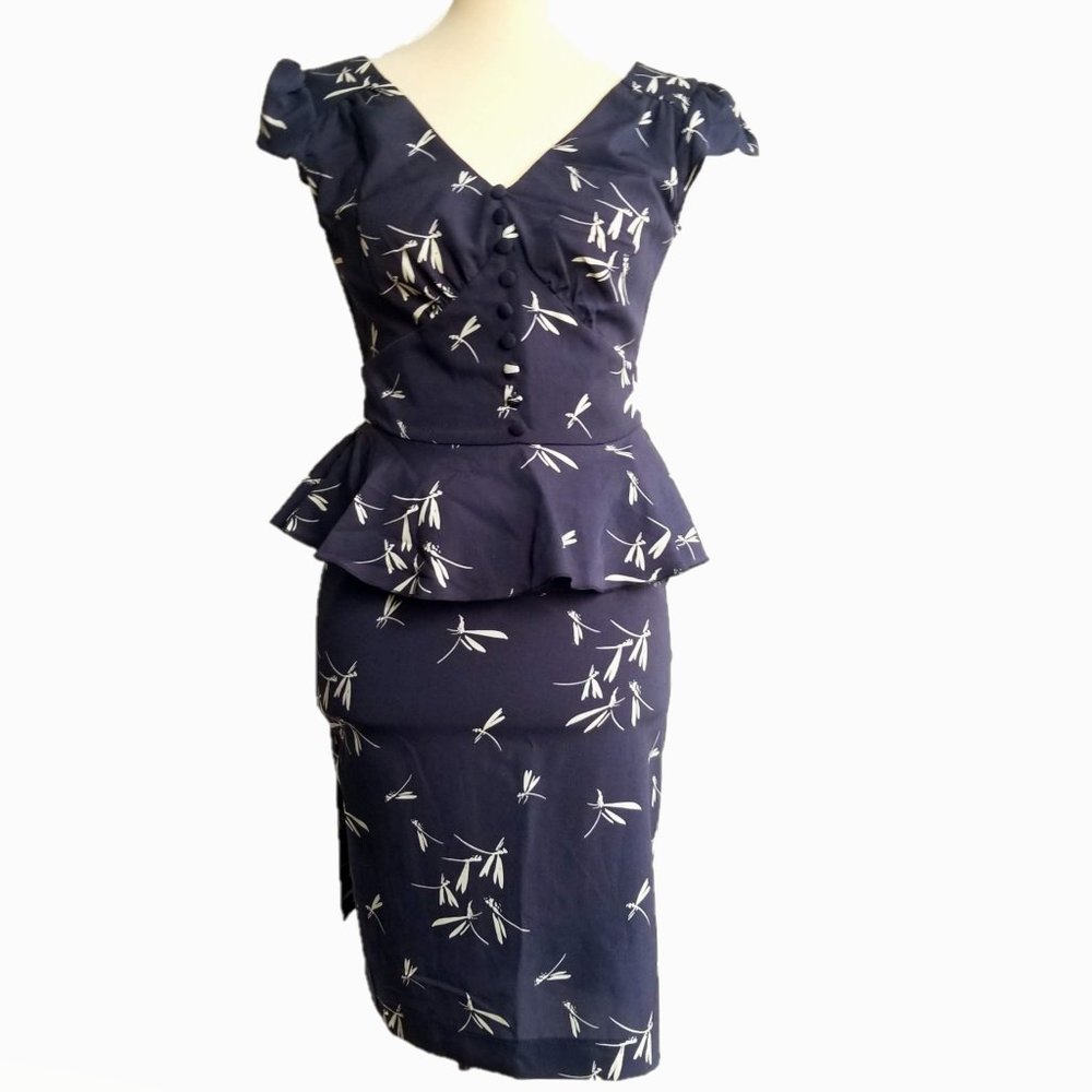 Asos A Wear Dragonfly Print Peplum Dress